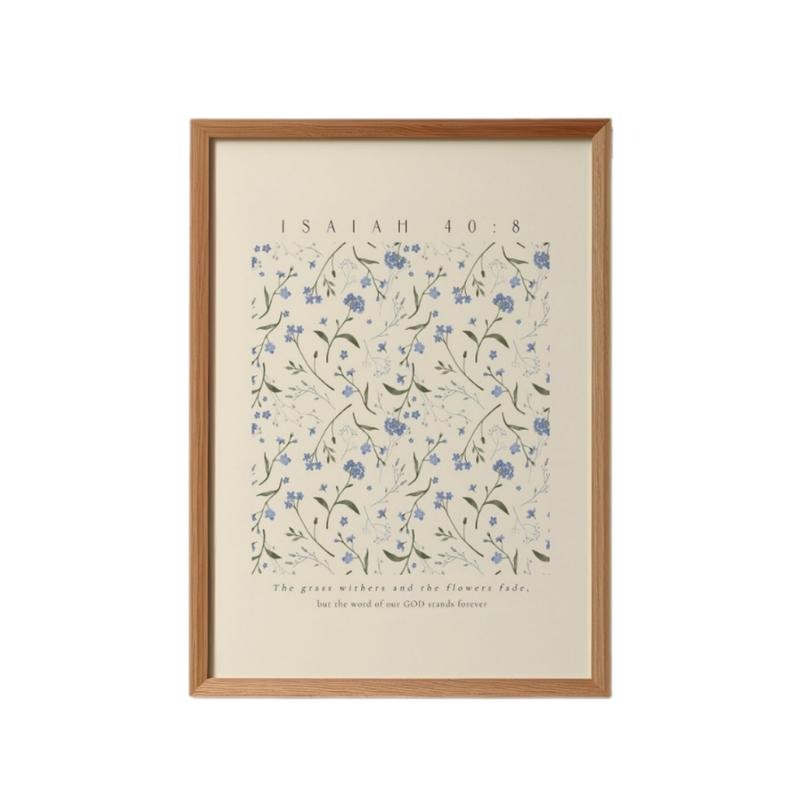 Isaiah 40 Blue Floral Pattern Printed, Christian Home Decor, Faith Art Poster, Gifts For Besties Friends Art Prints,...