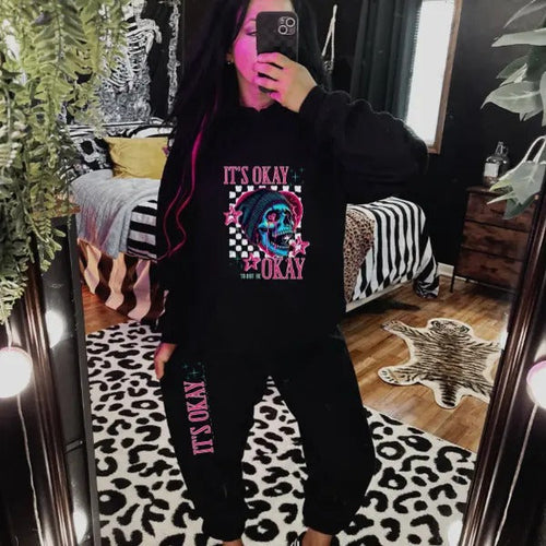 'It's Okay to Not Be Okay' & 'It's Okay' Mix & Match Sweatpants Set, Long Sleeve Crewneck, Hoodie, T Shirt, Goth...