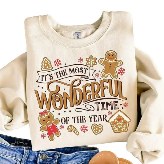It's The Most Wonderful Time Of The Year Sweatshirt, Christmas Sweatshirt, Cute Gingerbread Sweater, Gift For Christmas, Xmas Gingerbread Tee