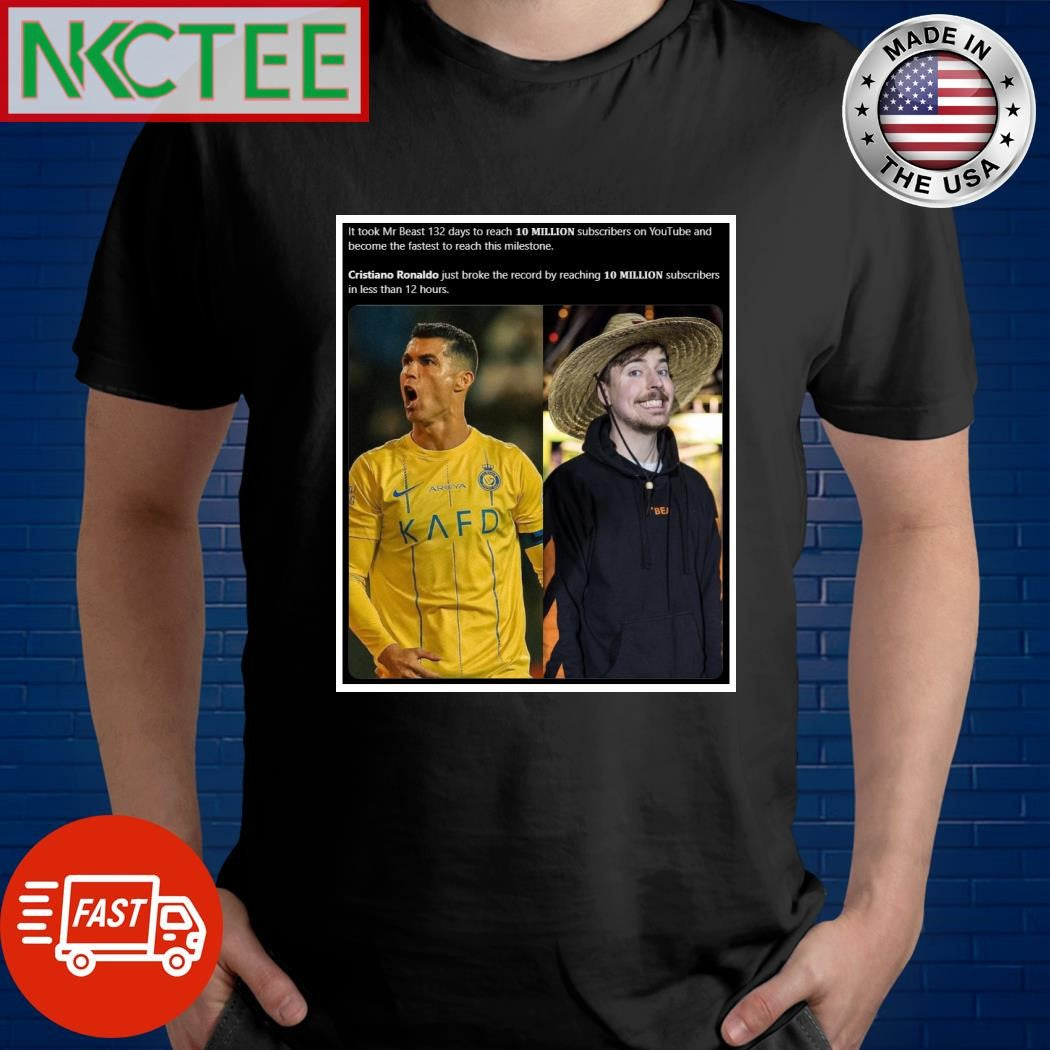 It took Mr Beast 132 days to reach 𝟏𝟎 𝐌𝐈𝐋𝐋𝐈𝐎𝐍 subscribers on YouTube and become the fastest to reach this milestone shirt