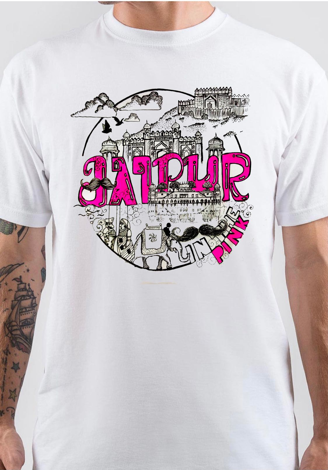 Jaipur White T-Shirt Hoodie, Sweatshirt | PureTeeCo.com