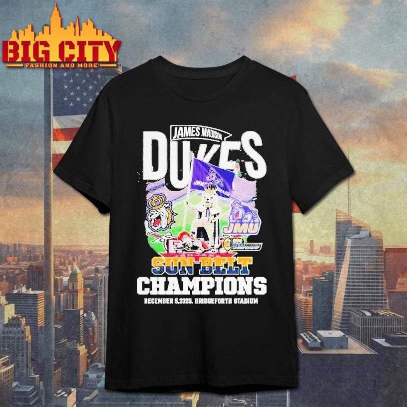 James Madison Dukes Stomp Troy Trojans Sun Belt Champions 2025 Bridgeforth Stadium Mascot Shirt