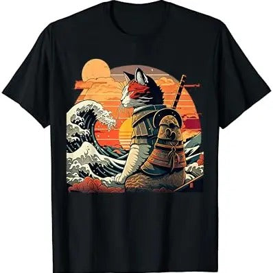 Japanese Retro Samurai Cat The Great Wave By Hokusai TShirt Hoodie, Sweatshirt | PureTeeCo.com