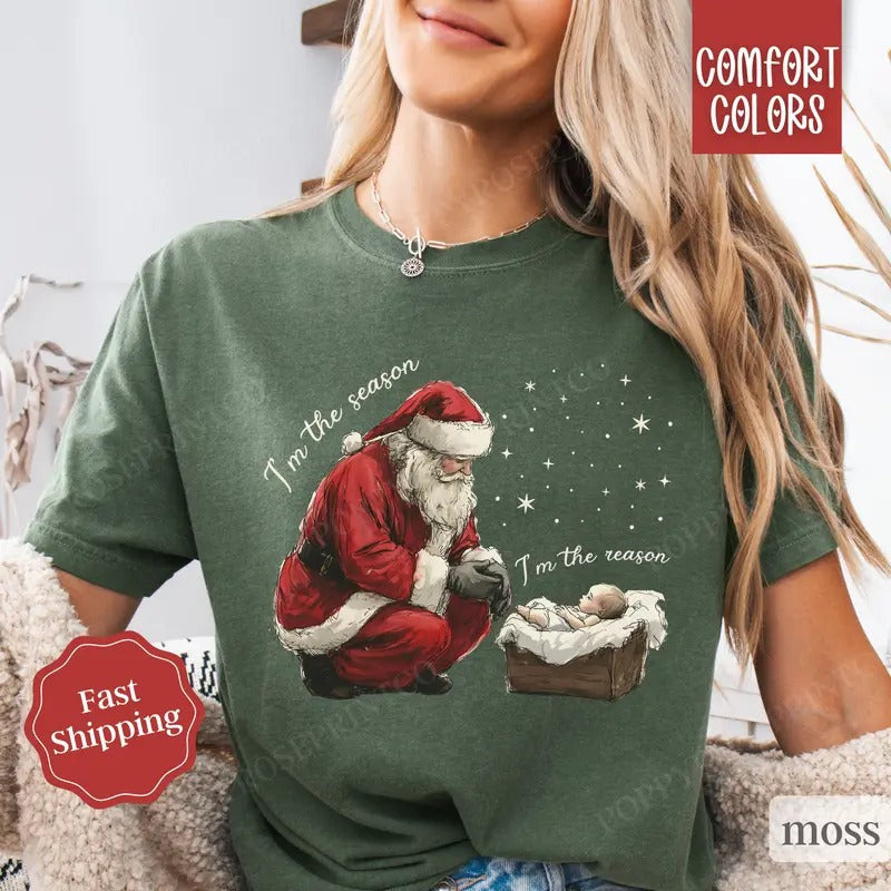 Jesus Christmas Shirt Comfort Colors, Religious Xmas Tshirt, Women's Holiday Tee Hoodie, Sweatshirt | PureTeeCo.com