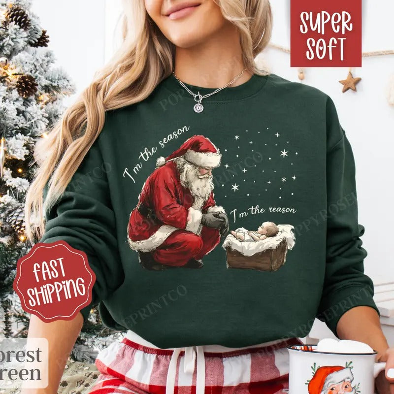 Jesus Christmas Sweatshirt, Christian Christmas Sweater, Women's Religious Holiday Crewneck T-Shirts, Hoodie | PureTeeCo.com