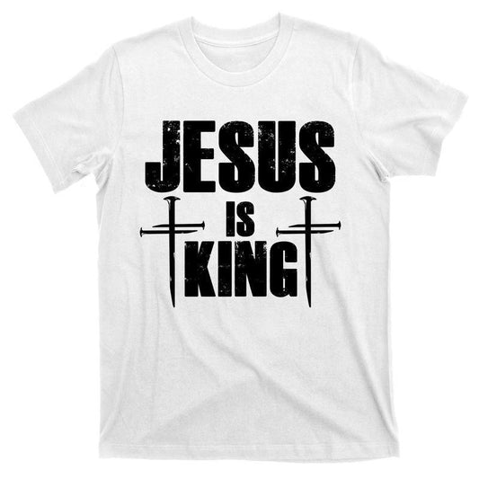 Jesus Is King 3 Nails Cross Christian T-Shirt for Men - Classic Crewneck Cotton Top Shirt for Men, Redeemed Collection., tshirt hot trend 2025
