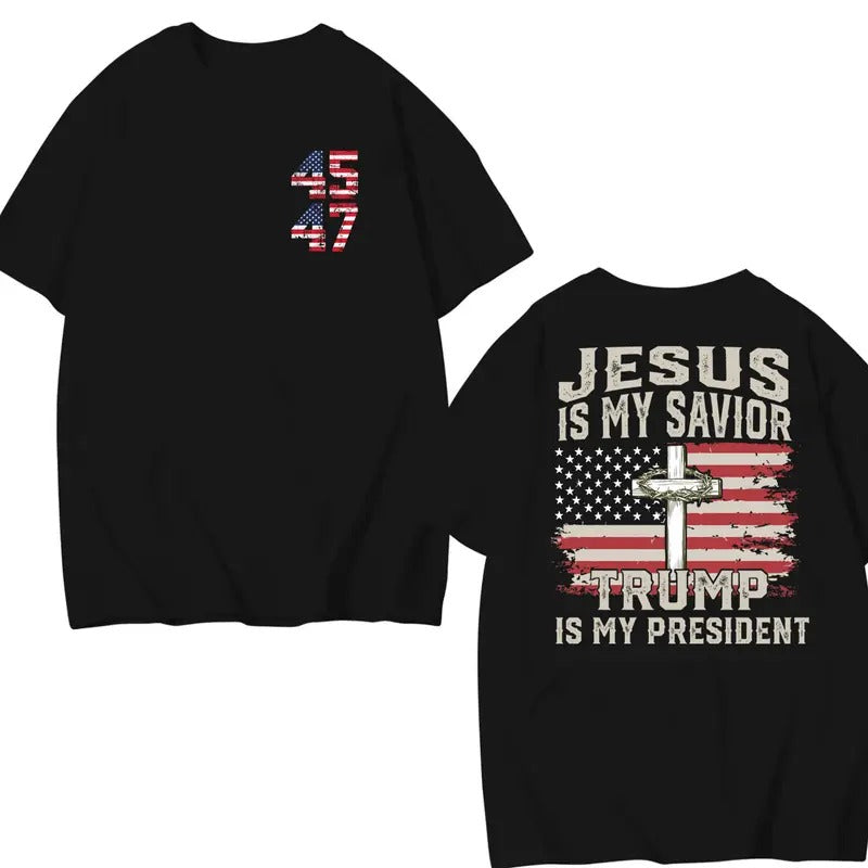 Jesus Is My Savior Trump Is My President American Flag T-Shirt, Trump 2024 Shirt, Tru.mp Supporters 2024 Shirt, Gift For...