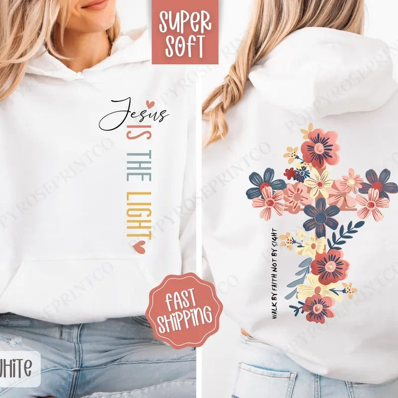 Jesus Is The Light Hoodie, Religious Women's Hooded Sweatshirt, Trendy Women's Hoodie T-Shirts | PureTeeCo.com