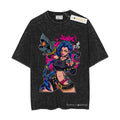 Jinx Arcane Mineral Wash TShirt Japanese Anime Cartoon Jinx Black Mineral Wash TShirt 043 Printed Cotton Mineral Wash...
