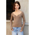 John Galt Women's Brown Floral Pointelle Zelly Long Sleeve Top T-Shirts, Hoodie, Sweatshirt | PureTeeCo.com