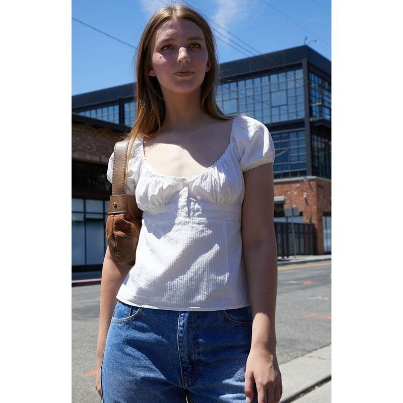 John Galt Women's White Short Sleeve Babydoll Top T-Shirts, Hoodie, Sweatshirt | PureTeeCo.com