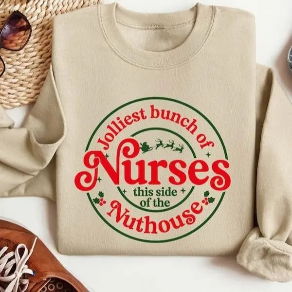 Jolliest Bunch Of This Side Of The Nuthouse Sweatshirt, Nurse Life Shirt, Christmas Nurse Shirt, Christmas Nurse Gift,...