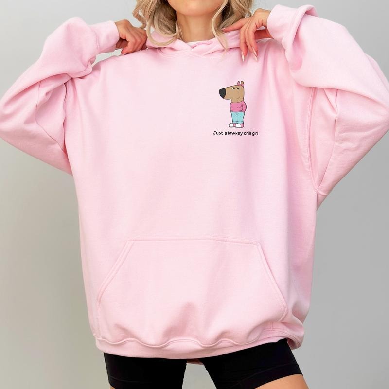 Just A Lowkey Chill Girl Hoodies for Women, Funny Dog Meme Hoodie, Girly Coquette Bow Dog Sweatshirt, Chill Girl...