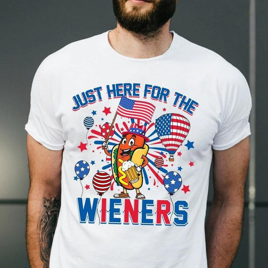 Just Here For The Wieners Shirt, 4th of July Funny Hot Dog shirt, Independence Day Tee shirt, Retro 4th of July America Patriotic Shirt