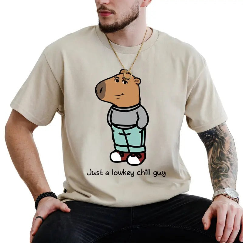 Just a Lowkey Chill Guy Shirt, Cool Guy Tee, Chilling Capybara T-shirt, Sarcastic Tops for Men, Gift For Boyfriend, Comfy...