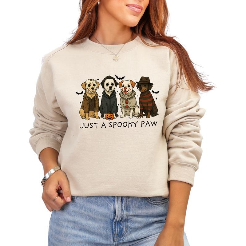 Just a Spooky Paw Halloween Unisex T-Shirt, Cute Dog Holiday Graphic Tees for Women & Men, Oversized Tees,  Autumn Wear...