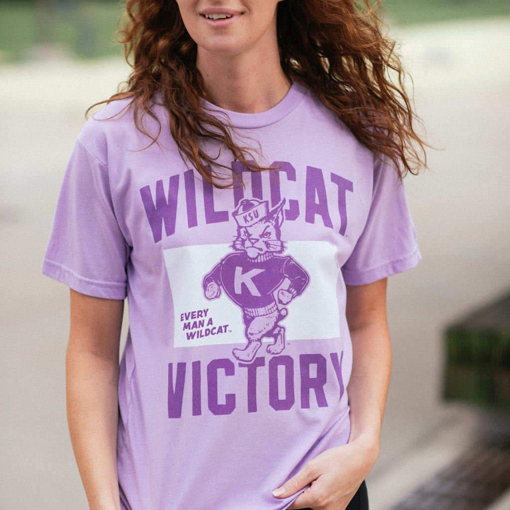 K-State "Wildcat Victory" Lavender Retro EMAW Tee Style001 Hoodie, Sweatshirt | PureTeeCo.com (Image 2)