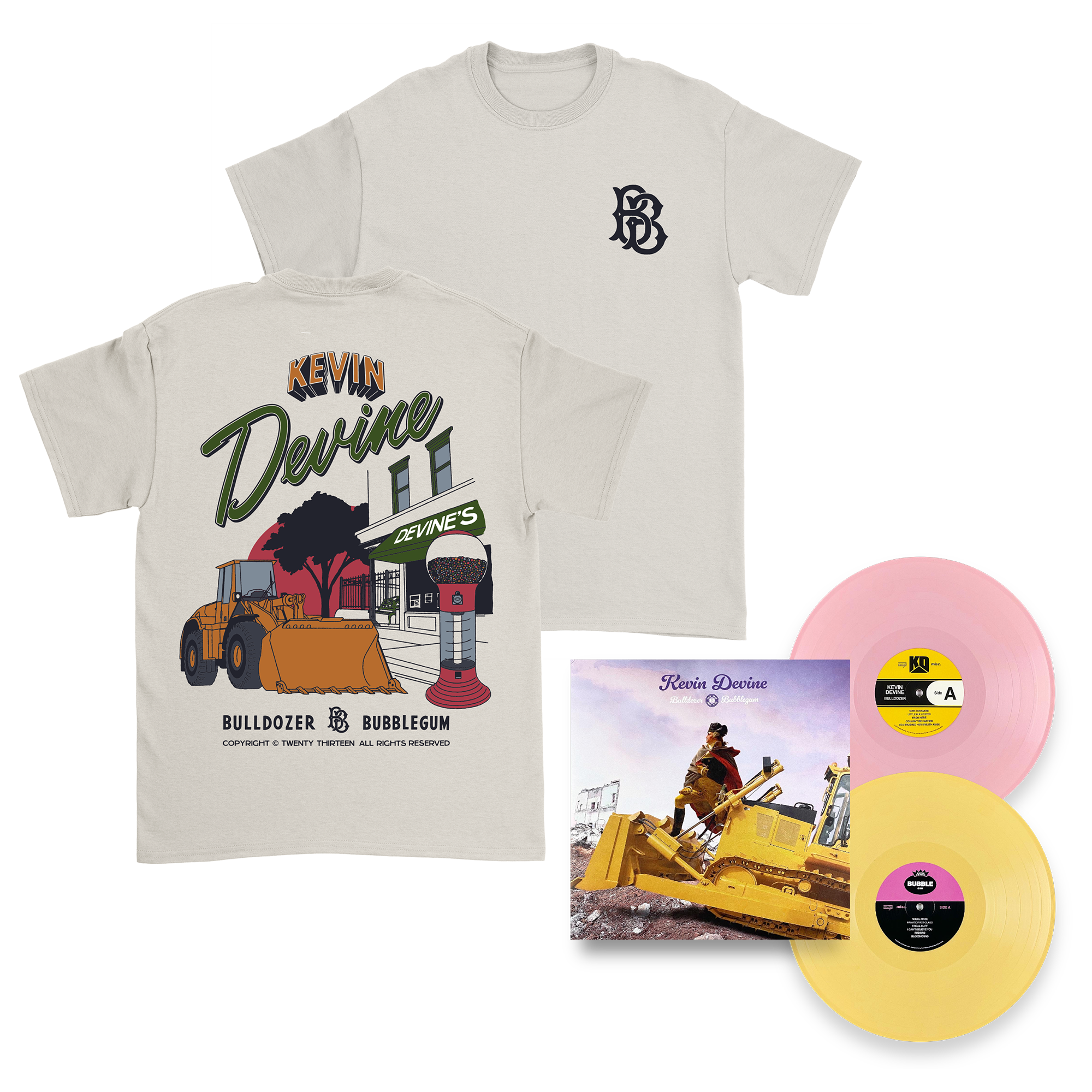 Kevin Devine - Bubbledozer T-Shirt AND Bubblegum + Bulldozer 2xLP Bundle Hoodie, Sweatshirt | PureTeeCo.com (Image 1)
