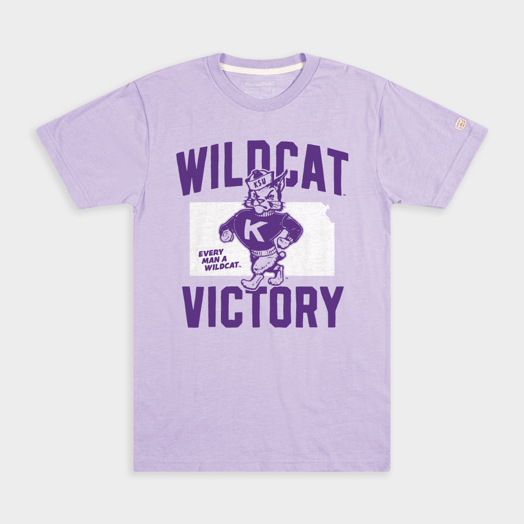 K-State "Wildcat Victory" Lavender Retro EMAW Tee Style001 Hoodie, Sweatshirt | PureTeeCo.com (Image 1)