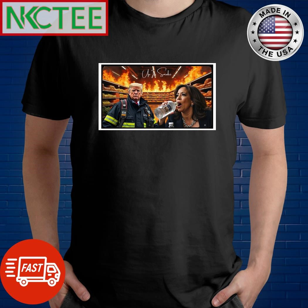 Kamala Harris drank alcohol and the supermarket burned, Donald Trump is a firefighter shirt