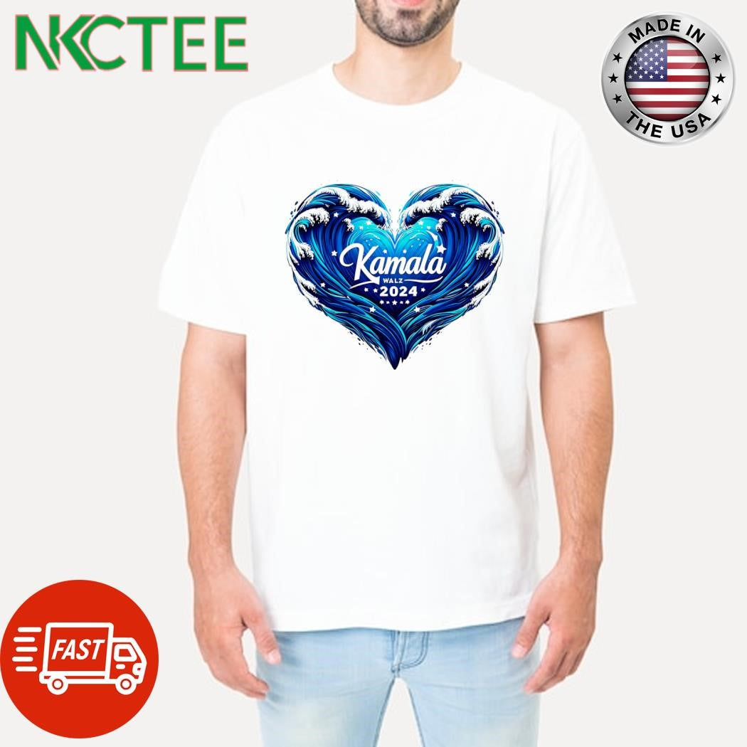 Kamala Walz 2024 blue wave heart shirt