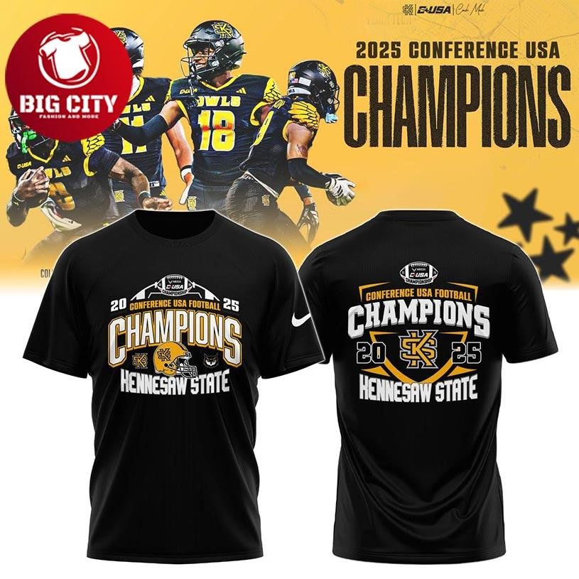 Kennesaw State Owls 2025 Conference USA Champions 2025 Football Two Sided Shirt