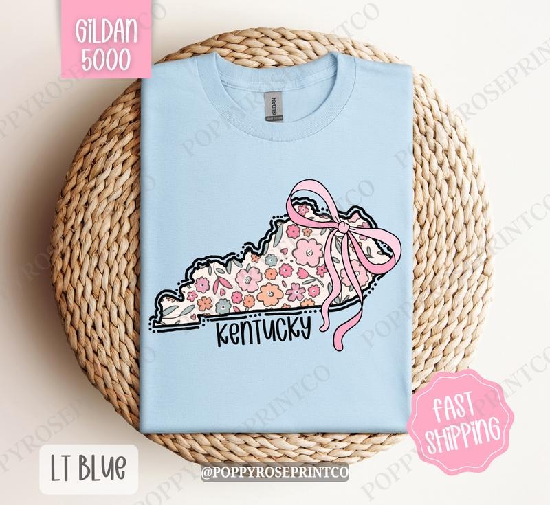 Kentucky Gildan T-shirt, Cute Kentucky State Shirt, Kentucky Floral Bow Tee Hoodie, Sweatshirt | PureTeeCo.com