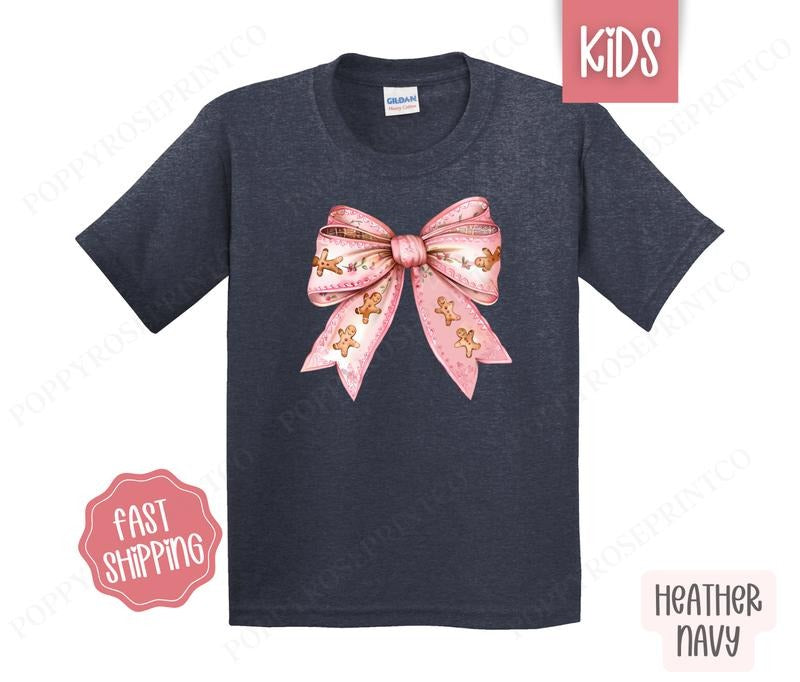Kids Christmas Shirt - Gingerbread Bow Children's Tshirt - Youth Holiday Tee Gildan Hoodie, Sweatshirt | PureTeeCo.com
