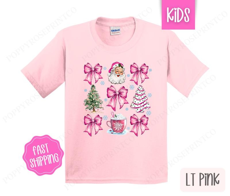 Kids Christmas Shirt - Pink Coquette Santa Children's Tshirt - Youth Holiday Tee Gildan Hoodie, Sweatshirt | PureTeeCo.com