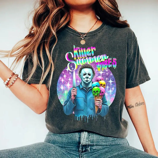Killer Summer Vibes Shirt, Summerween Shirt, Michael Myers Ice Cream T-Shirt, Horror Summer Shirt, Horror Beach Tee, Beach Vacation Shirt, Funny Summer Times Tee, Horror Fan Summer Shirt