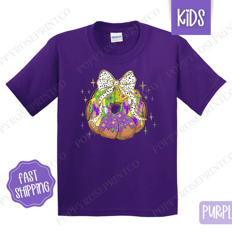 King Cake Kids Shirt - Mardi Gras Children's Tshirt - Cute Youth Tee Gildan Hoodie, Sweatshirt | PureTeeCo.com