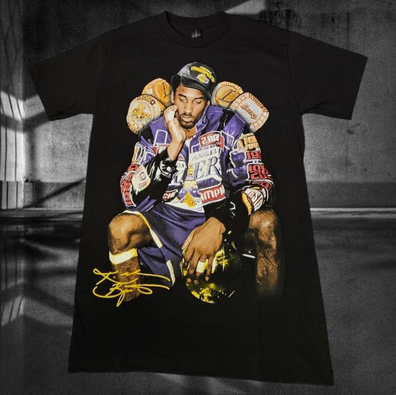 Kobe Bryant with championship rings graphic T-shirt S-3XL Menswear Top Underwear Tshirt Hoodie, Sweatshirt | PureTeeCo.com