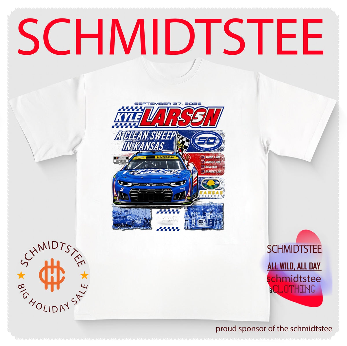 Kyle Larson 2026 Hollywood Casino 400 Race Winner a clean sweep in Kansas shirt