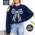 Lace Bow Sweatshirt, Coquette Lace Bow Crewneck, Cute Women's Sweater T-Shirts, Hoodie | PureTeeCo.com