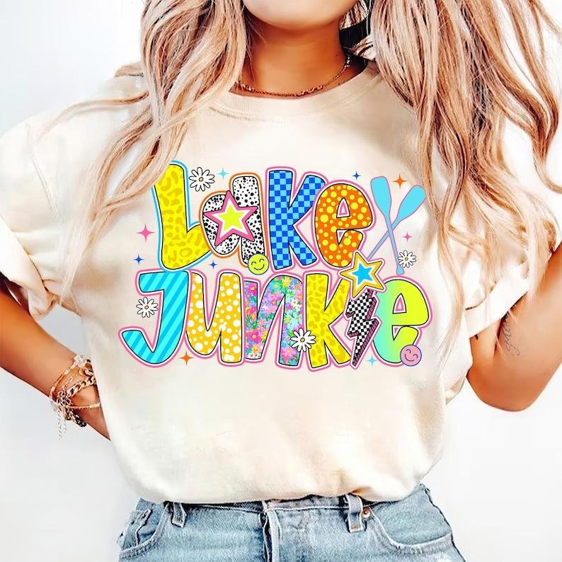 Lake Junkie Retro Boho Colorful Lake Life Summer Lover T-Shirt Hoodie, Sweatshirt | PureTeeCo.com