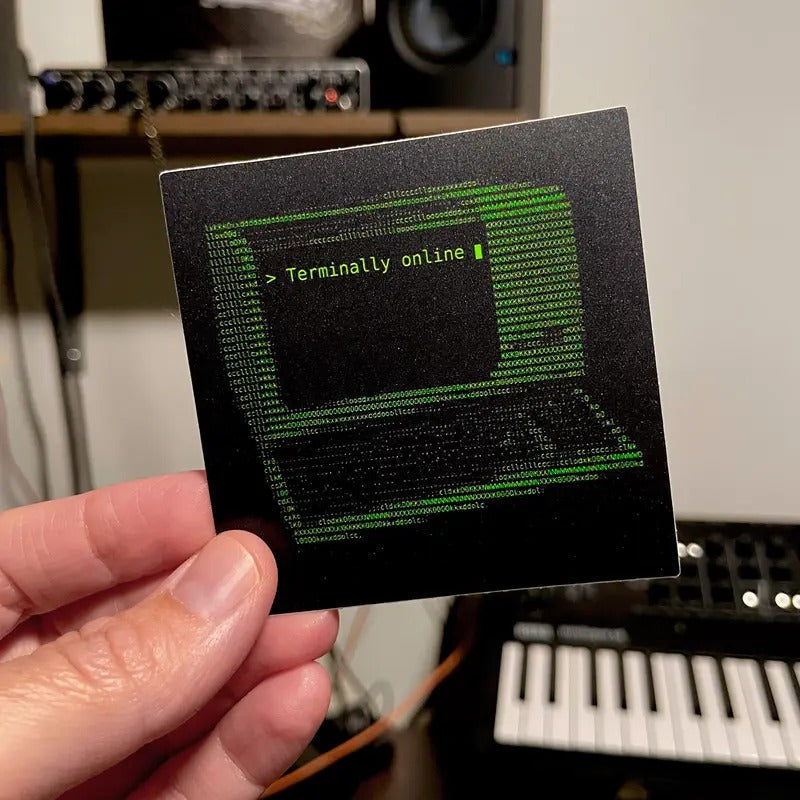 Larger Terminally Online Computer Sticker ASCII art, 4x4 inch vinyl sticker by Terminal Research. T-Shirts, Hoodie,...