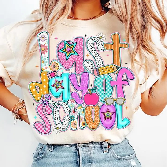 Last Day of School Shirt for Women Preppy Summer Teacher Gift Unisex Premium 100% Cotton Hoodie, Sweatshirt | PureTeeCo.com
