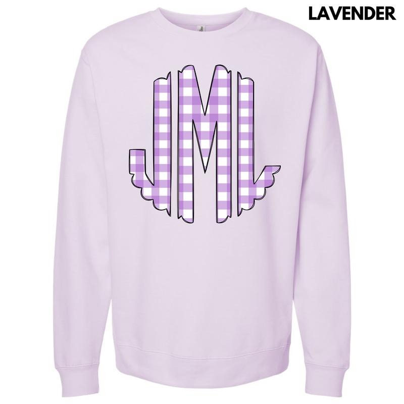 Lavender Gingham Monogram Sweatshirt 'NLB' T-Shirts, Hoodie | PureTeeCo.com