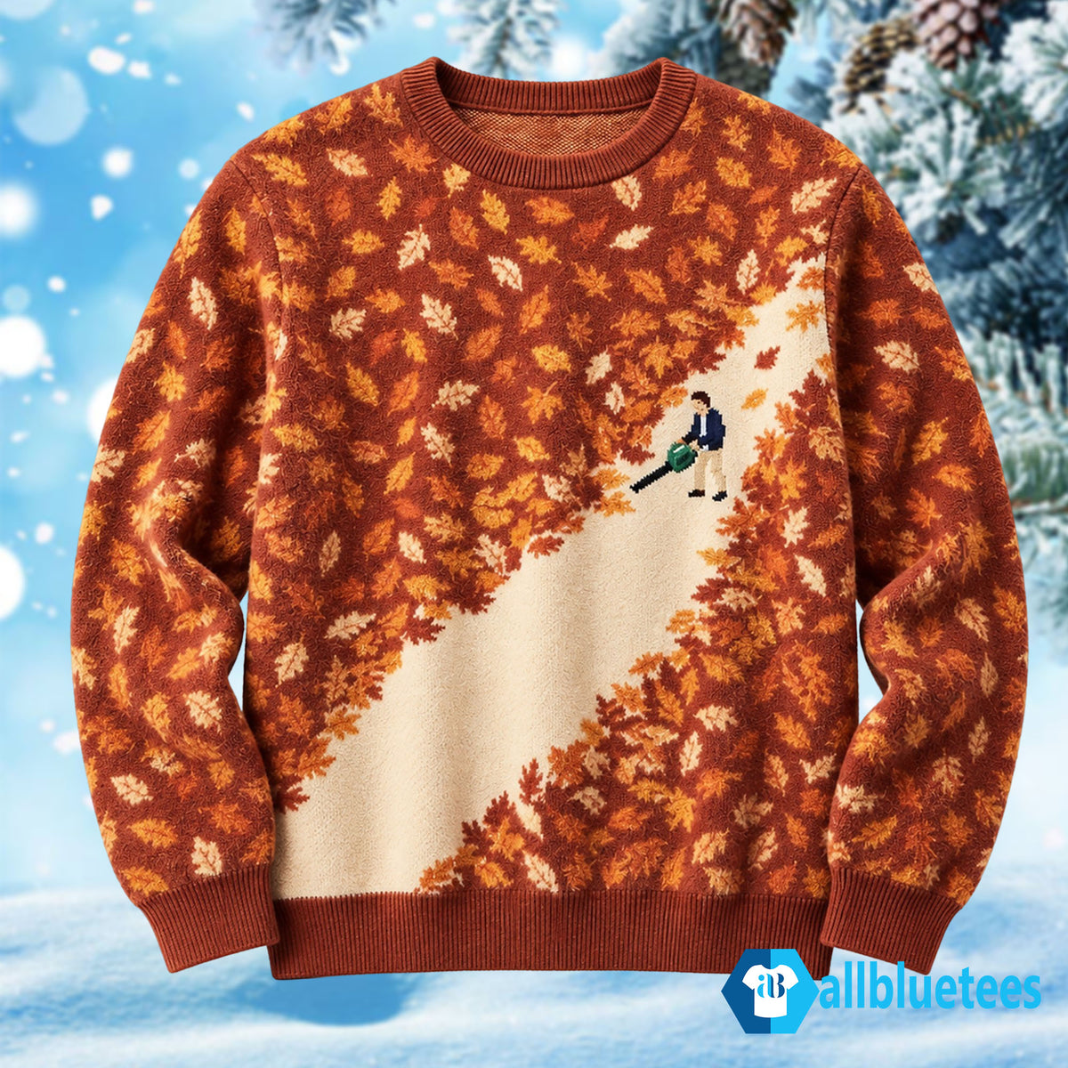 Lawn Mower Leaf Pattern Fall Ugly Christmas Sweater