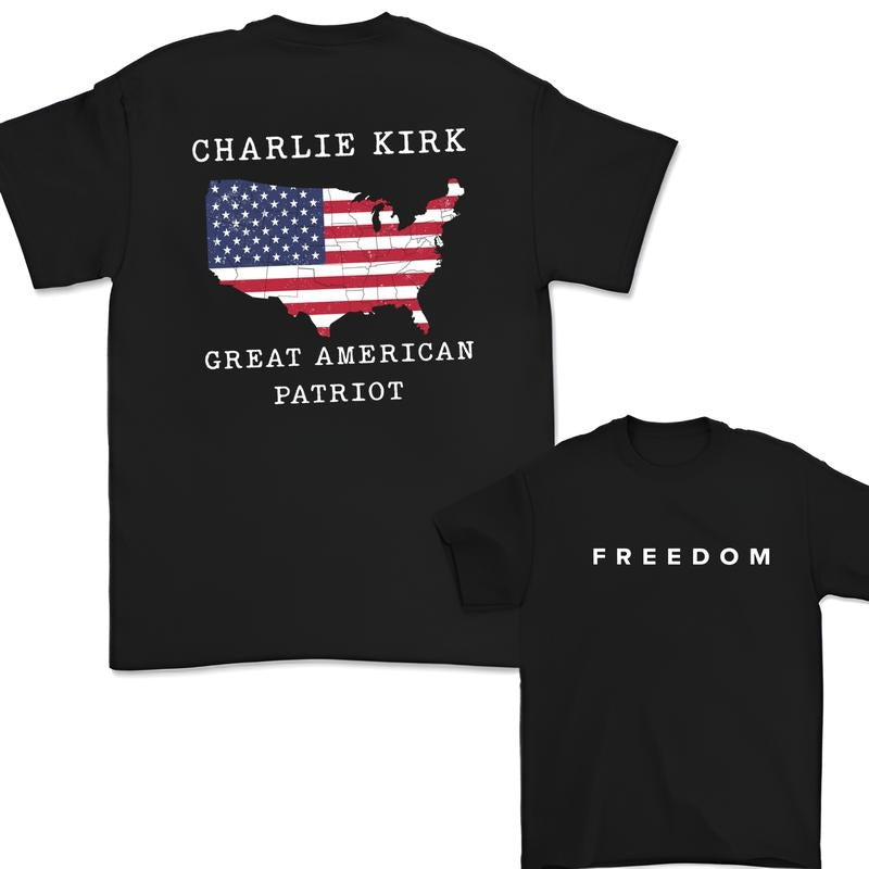 Lengends Never Die Charlie Kirk Freedom A True Patriot T-Shirt,2 Sided Graphic Design Unisex Cotton T-shirt for Men for...