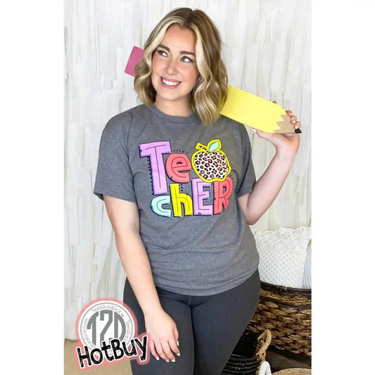 Leopard Apple Teacher Graphic T-Shirt