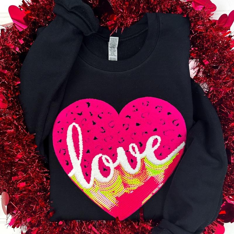 Leopard Love Sequin Heart Patch Sweatshirt T-Shirts, Hoodie | PureTeeCo.com