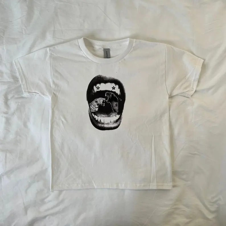 Leopard Mouth Baby tee, Ahs style Baby tee, Streetwear Baby tee, Y2K tshirt, Trendy leopard aesthetic, Pinterest wardrobe...