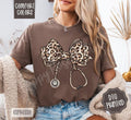Leopard Nurse Stethoscope Shirt Comfort Colors, Women's Bow Tee Hoodie, Sweatshirt | PureTeeCo.com