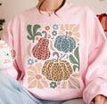 Leopard Pink Pumpkin with Flowers Hand Drawn Sweatshirt - Unisex Cotton Crewneck - Fit, Fabric Womenswear Fitted...