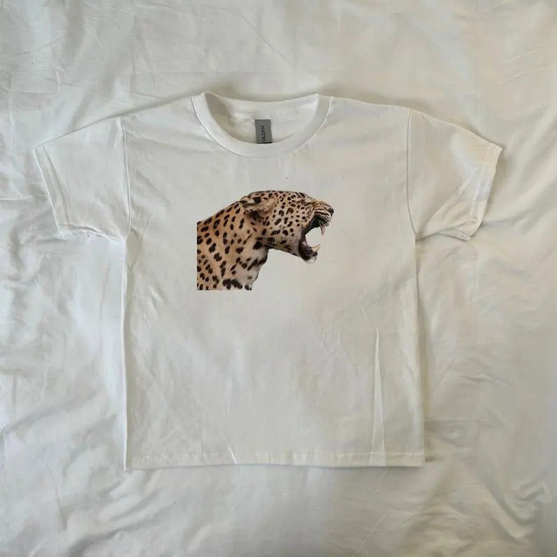 Leopard Roar Baby Tee, Ahs style, Streetwear fashion, Animal Print aesthetic, Leopard print, Y2K clothing, 90s style baby...