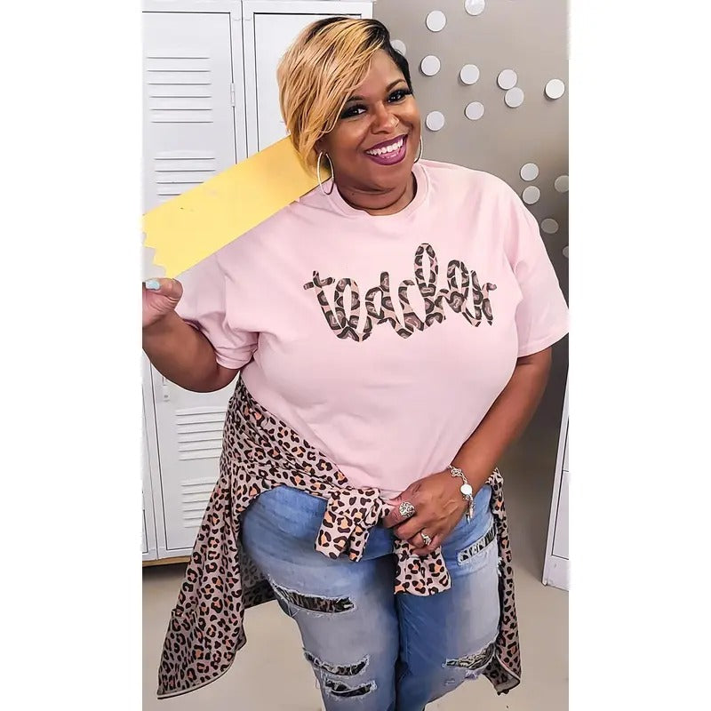 Leopard Script Teacher Graphic T-Shirt Hoodie, Sweatshirt | PureTeeCo.com