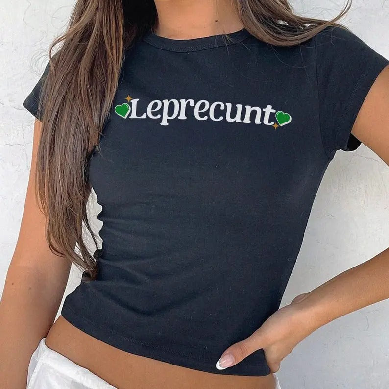 Leprecunt Micro Rib Baby Tee, Funny Y2K Style St. Patrick's Day Outfit Baby Tee Hoodie, Sweatshirt | PureTeeCo.com