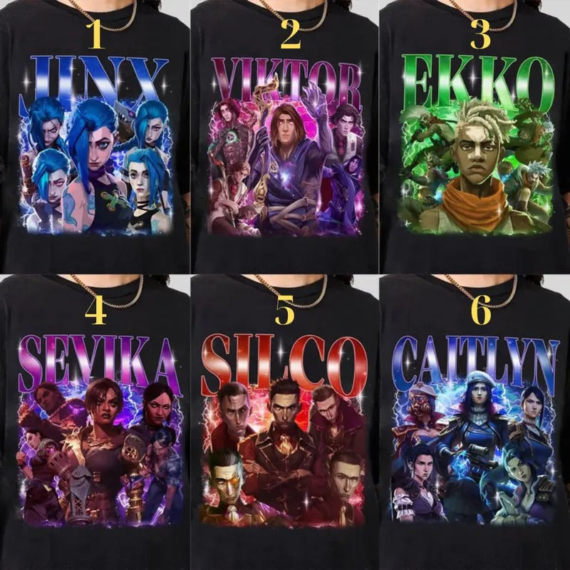 Limited Arcane 2 Shirt, Bootleg Jinx Shirt, Sevika, Ekko, Silco, Caitlyn, Viktor, league of legends Shirt Hoodie, Sweatshirt