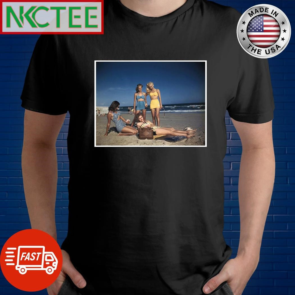 Listening to the radio on the beach, circa 1940s shirt